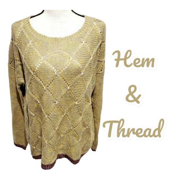 𝅺hem & Thread sweater yellow and green womens size medium - Picture 1 of 7